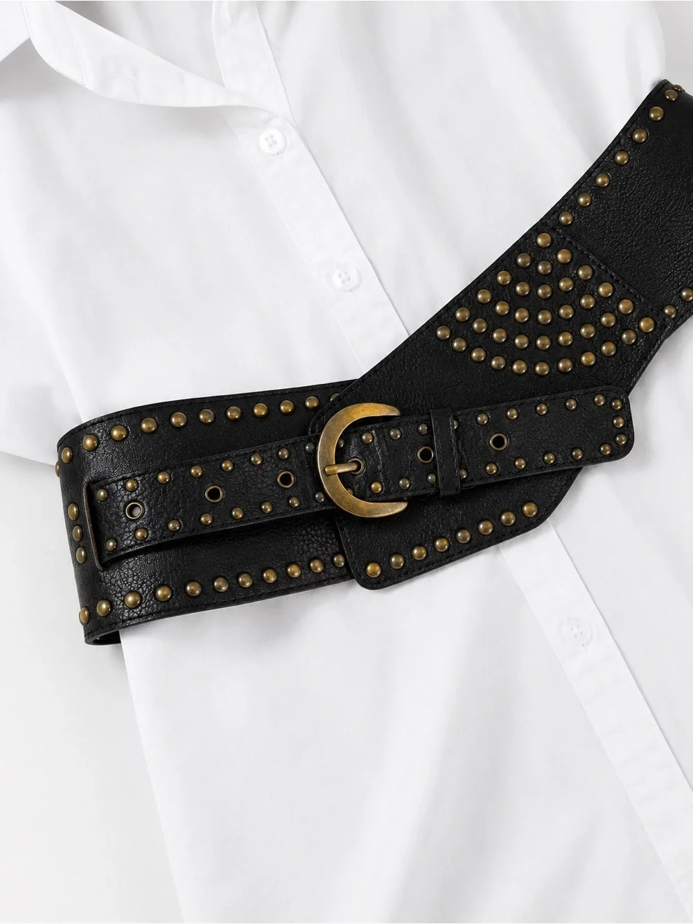 Black Wide Studded Waist Belt Gold Buckle Boho Western Statement 40”